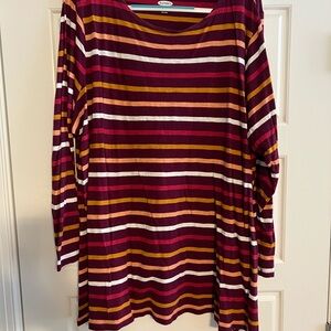 Old Navy Red and White Relaxed Long Sleeve Tunic